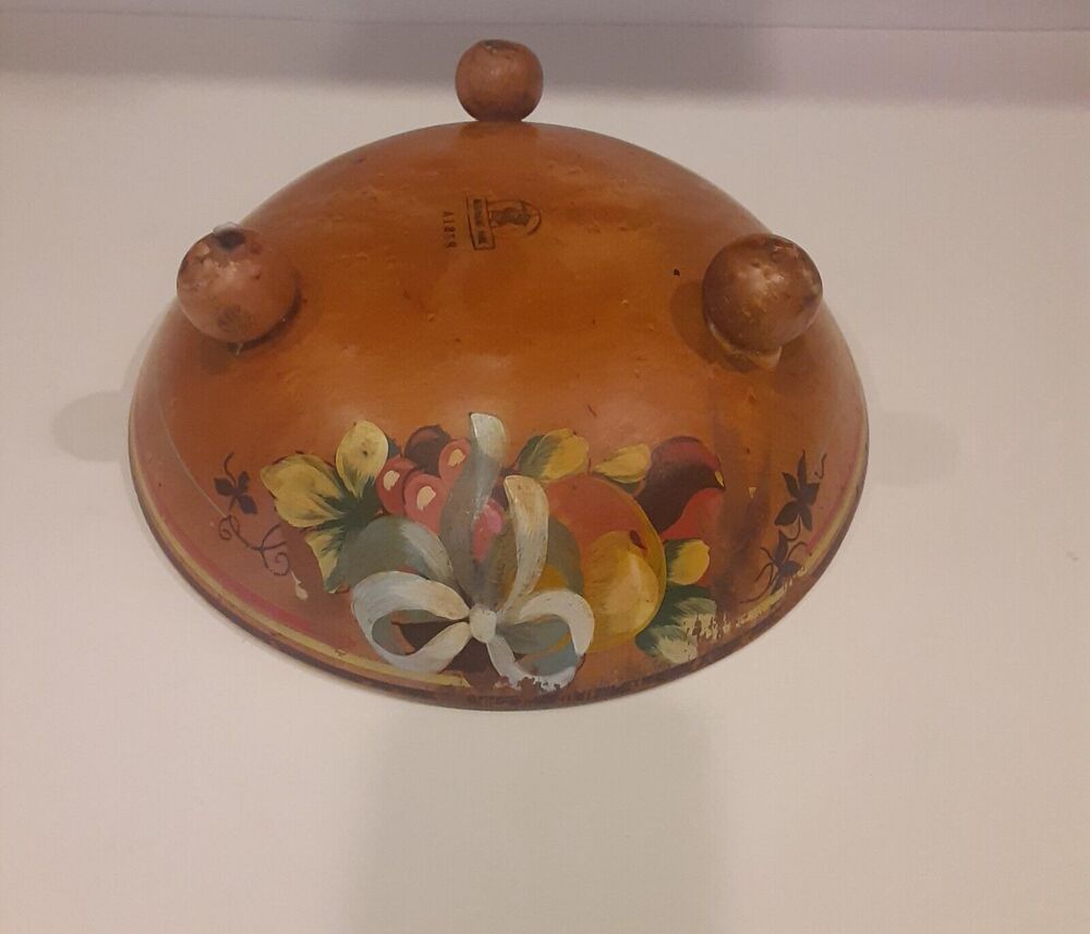 Vintage Robinhood Ware 3 footed Wooden Handpainted Bowl Distressed